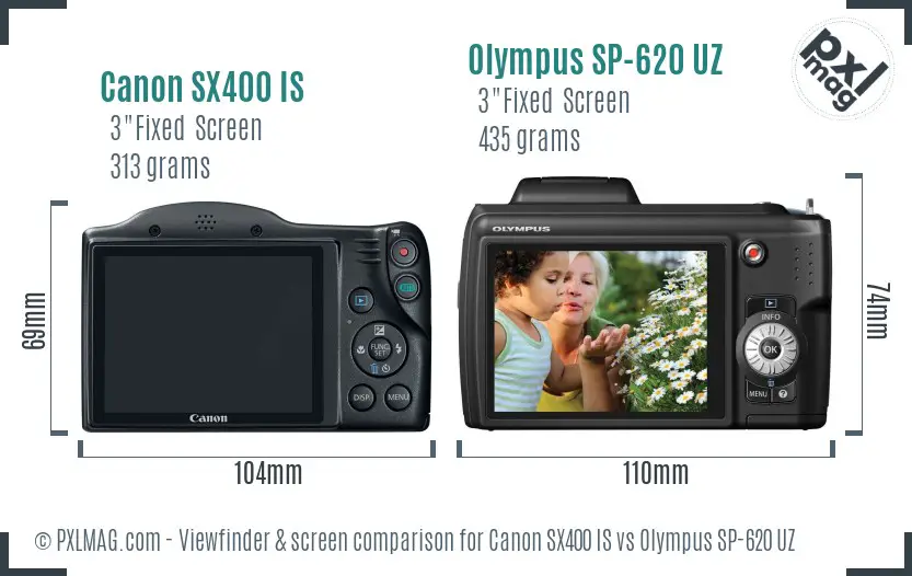 Canon SX400 IS vs Olympus SP-620 UZ Screen and Viewfinder comparison