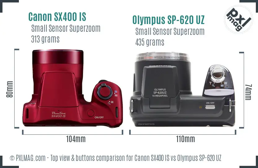Canon SX400 IS vs Olympus SP-620 UZ top view buttons comparison