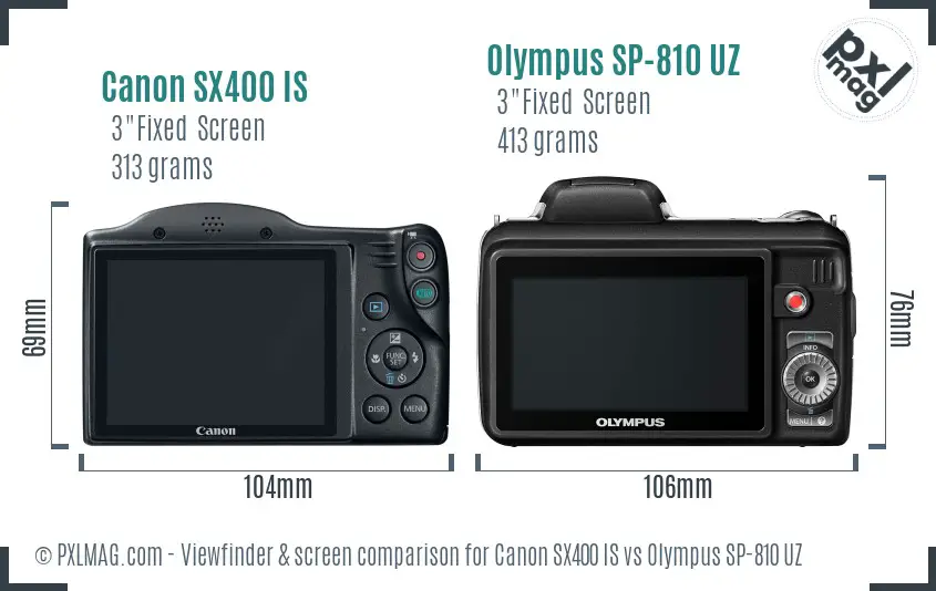 Canon SX400 IS vs Olympus SP-810 UZ Screen and Viewfinder comparison