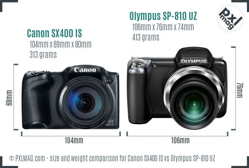 Canon SX400 IS vs Olympus SP-810 UZ size comparison