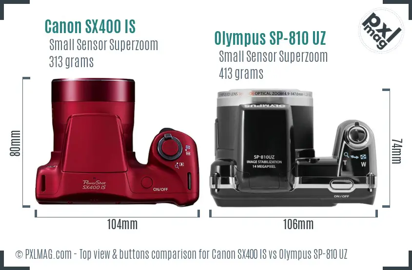 Canon SX400 IS vs Olympus SP-810 UZ top view buttons comparison