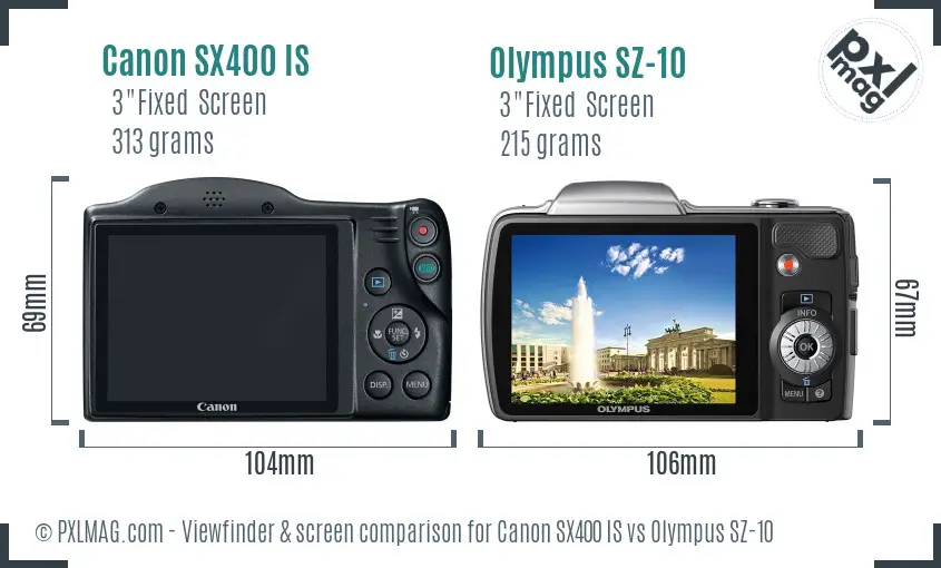 Canon SX400 IS vs Olympus SZ-10 Screen and Viewfinder comparison