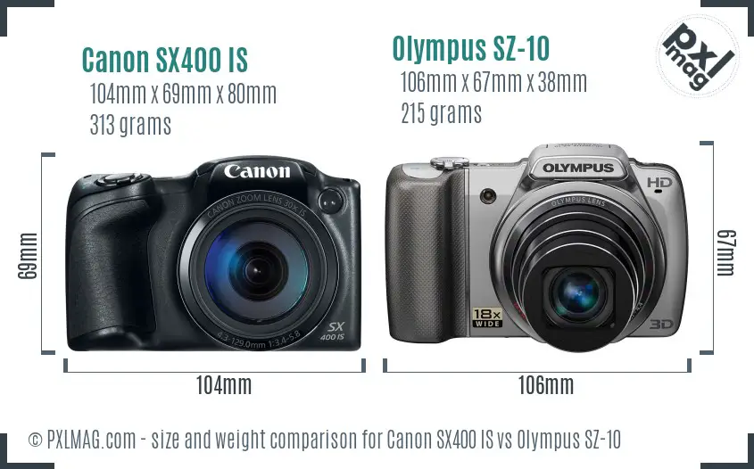 Canon SX400 IS vs Olympus SZ-10 size comparison
