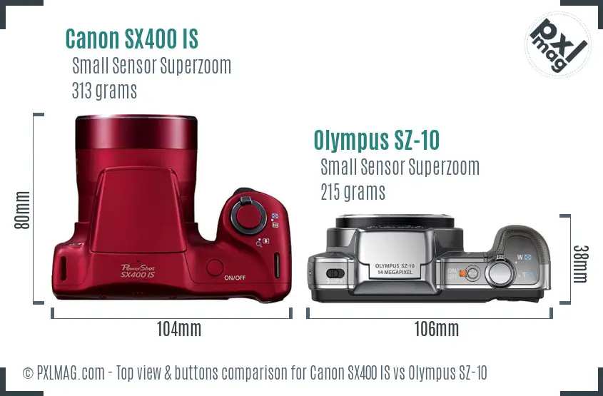 Canon SX400 IS vs Olympus SZ-10 top view buttons comparison
