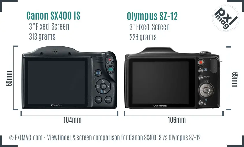 Canon SX400 IS vs Olympus SZ-12 Screen and Viewfinder comparison