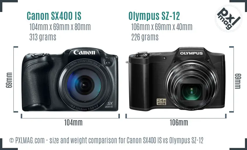 Canon SX400 IS vs Olympus SZ-12 size comparison