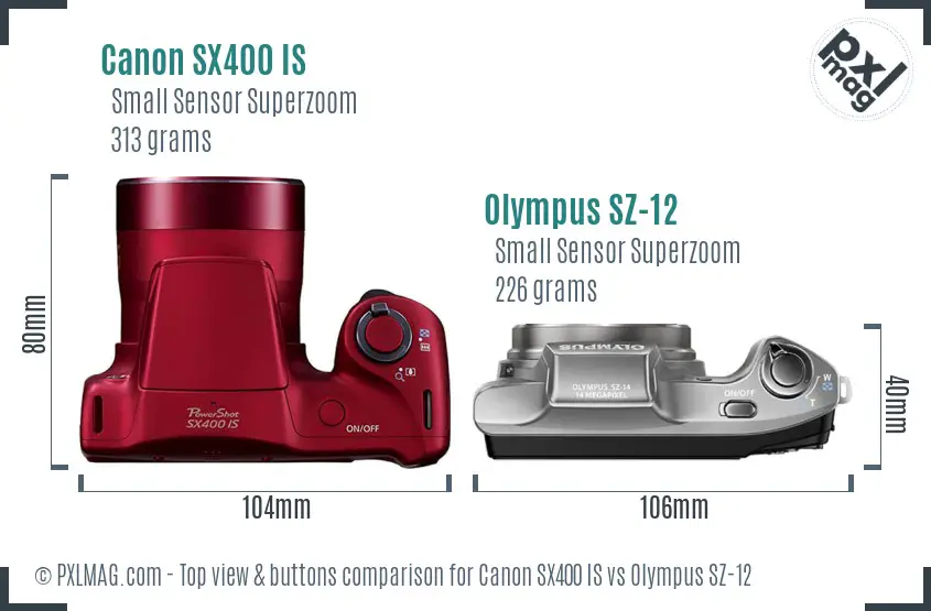 Canon SX400 IS vs Olympus SZ-12 top view buttons comparison