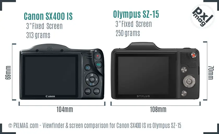 Canon SX400 IS vs Olympus SZ-15 Screen and Viewfinder comparison