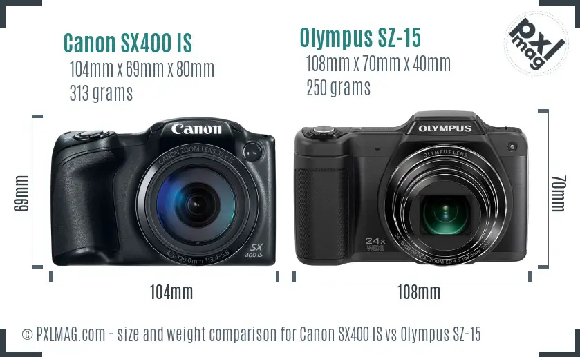 Canon SX400 IS vs Olympus SZ-15 size comparison