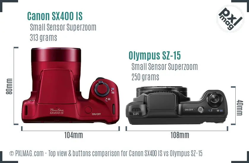 Canon SX400 IS vs Olympus SZ-15 top view buttons comparison