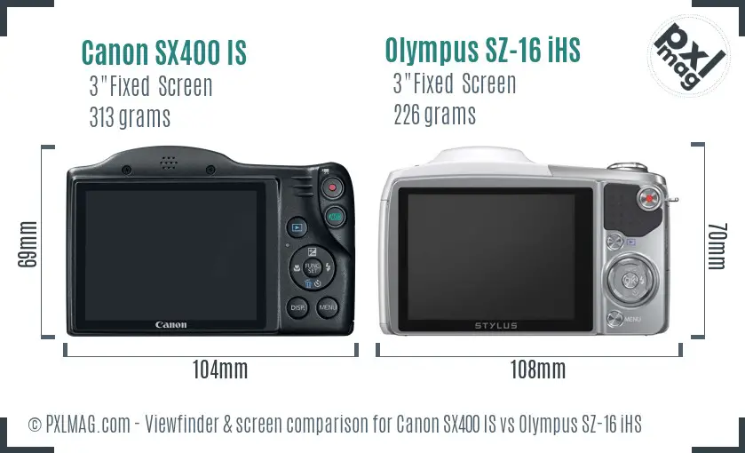 Canon SX400 IS vs Olympus SZ-16 iHS Screen and Viewfinder comparison