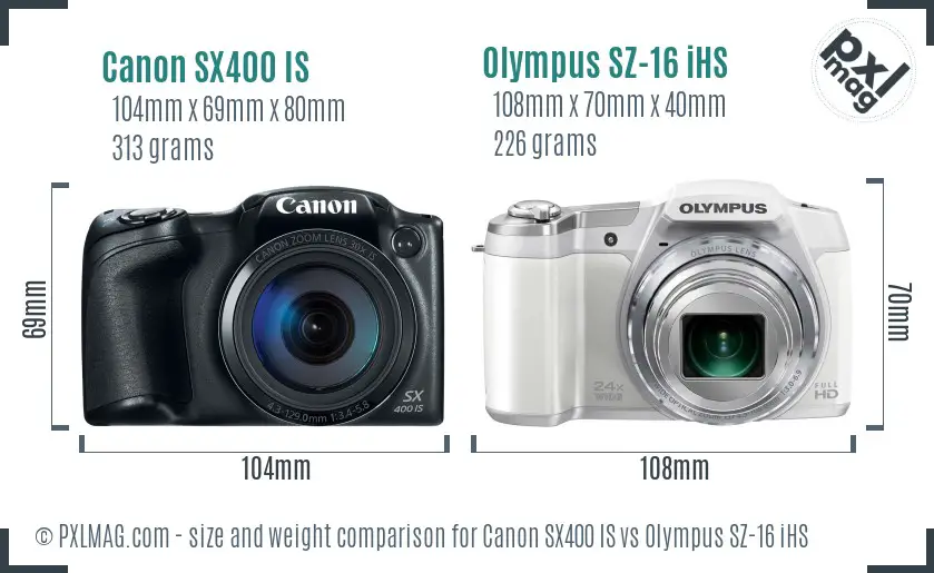 Canon SX400 IS vs Olympus SZ-16 iHS size comparison