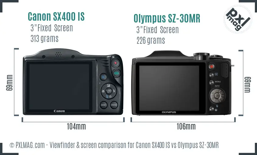 Canon SX400 IS vs Olympus SZ-30MR Screen and Viewfinder comparison Canon SX400 IS vs Olympus SZ-30MR Screen and Viewfinder comparison