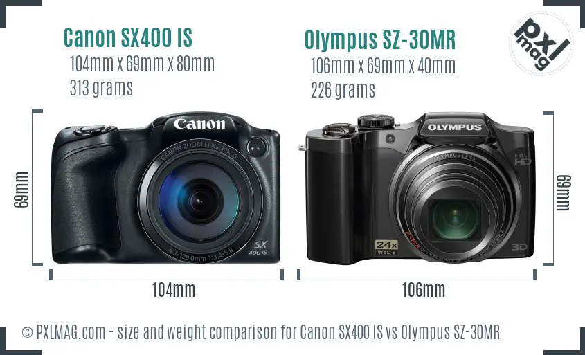 Canon SX400 IS vs Olympus SZ-30MR size comparison Canon SX400 IS vs Olympus SZ-30MR size comparison