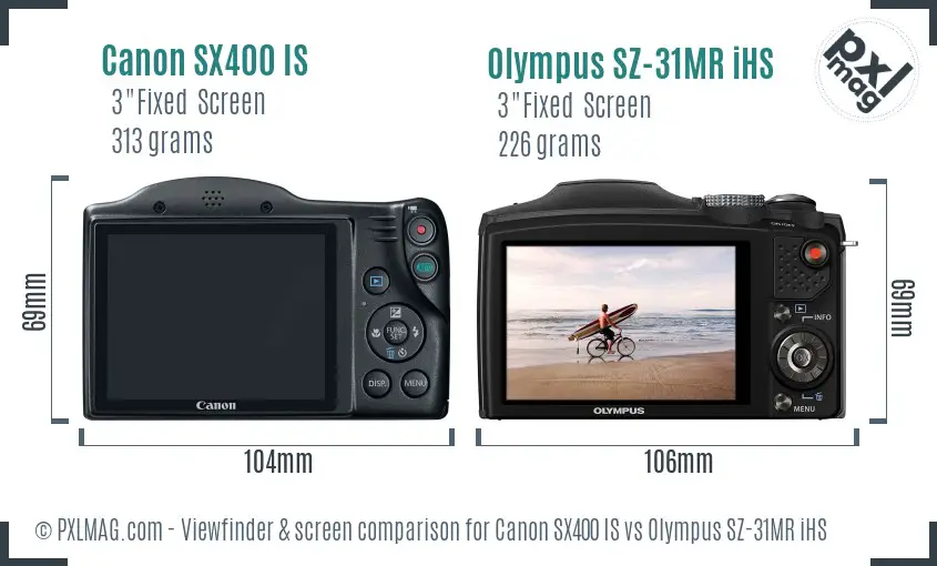 Canon SX400 IS vs Olympus SZ-31MR iHS Screen and Viewfinder comparison