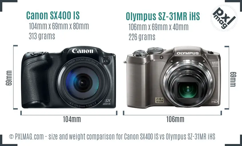 Canon SX400 IS vs Olympus SZ-31MR iHS size comparison