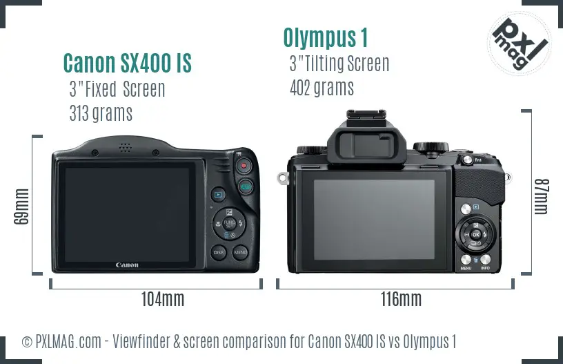 Canon SX400 IS vs Olympus 1 Screen and Viewfinder comparison