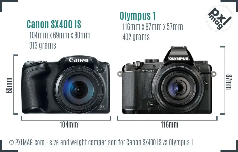 Canon SX400 IS vs Olympus 1 size comparison