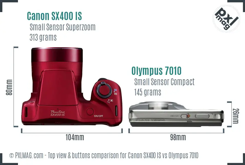 Canon SX400 IS vs Olympus 7010 top view buttons comparison