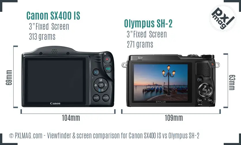 Canon SX400 IS vs Olympus SH-2 Screen and Viewfinder comparison