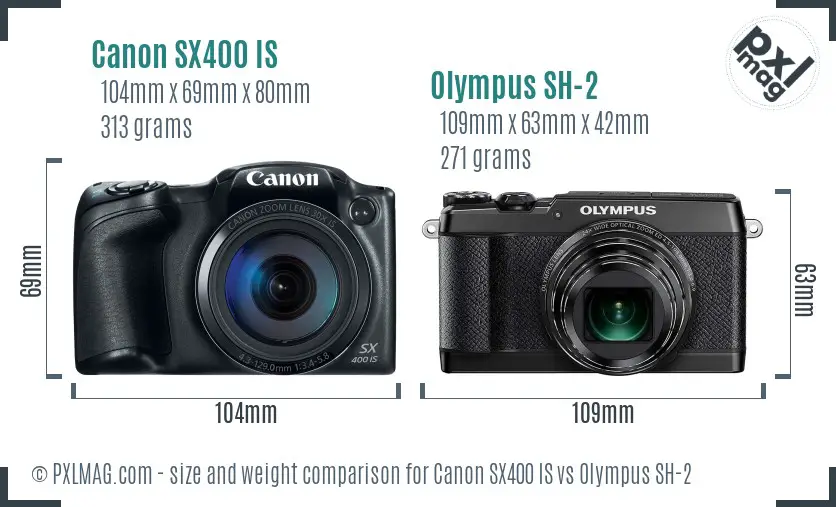 Canon SX400 IS vs Olympus SH-2 size comparison