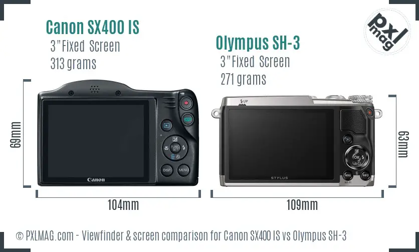 Canon SX400 IS vs Olympus SH-3 Screen and Viewfinder comparison