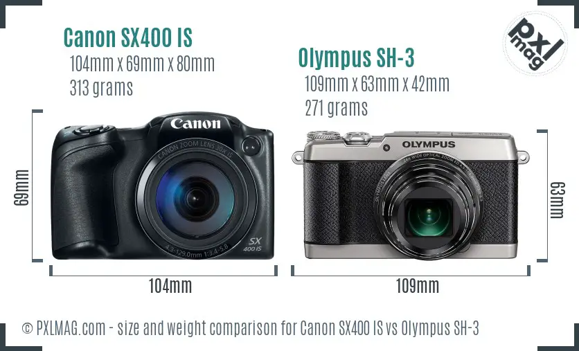 Canon SX400 IS vs Olympus SH-3 size comparison