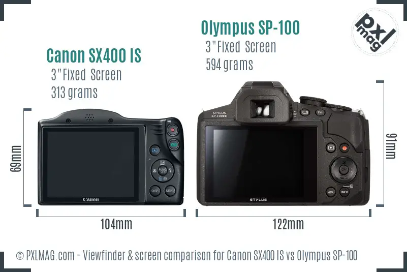 Canon SX400 IS vs Olympus SP-100 Screen and Viewfinder comparison