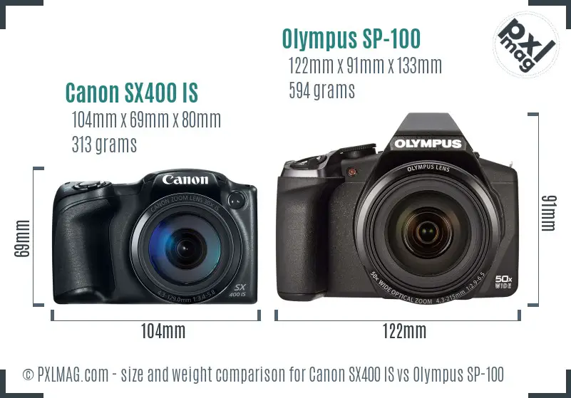 Canon SX400 IS vs Olympus SP-100 size comparison