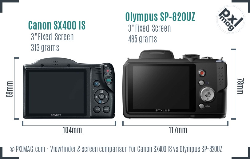 Canon SX400 IS vs Olympus SP-820UZ Screen and Viewfinder comparison