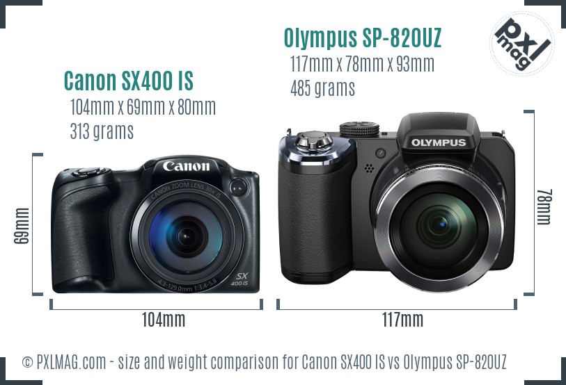 Canon SX400 IS vs Olympus SP-820UZ size comparison Canon SX400 IS vs Olympus SP-820UZ size comparison