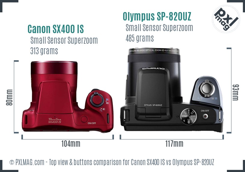 Canon SX400 IS vs Olympus SP-820UZ top view buttons comparison