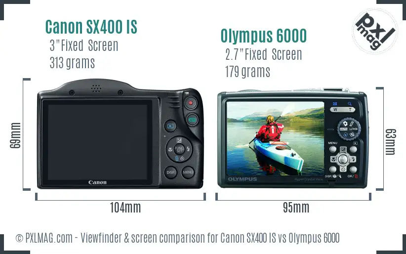 Canon SX400 IS vs Olympus 6000 Screen and Viewfinder comparison