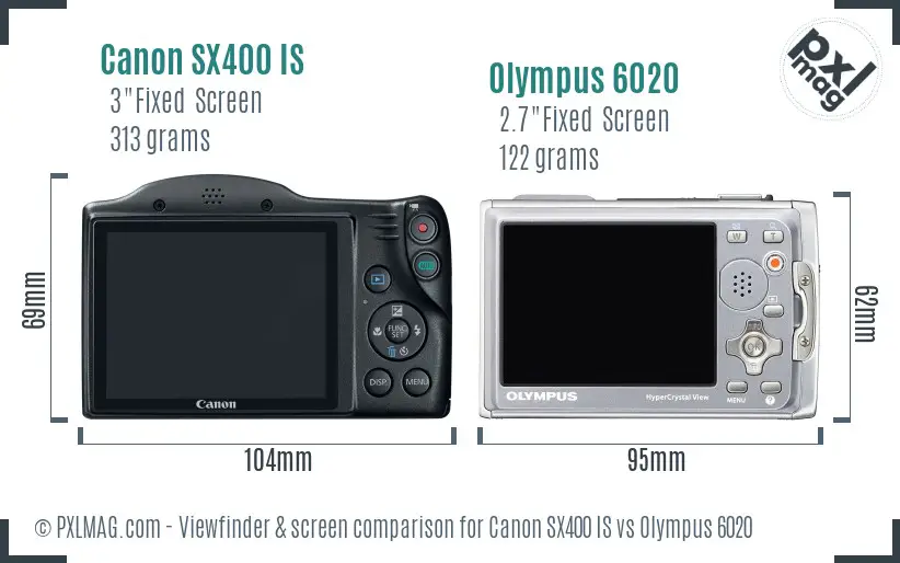 Canon SX400 IS vs Olympus 6020 Screen and Viewfinder comparison