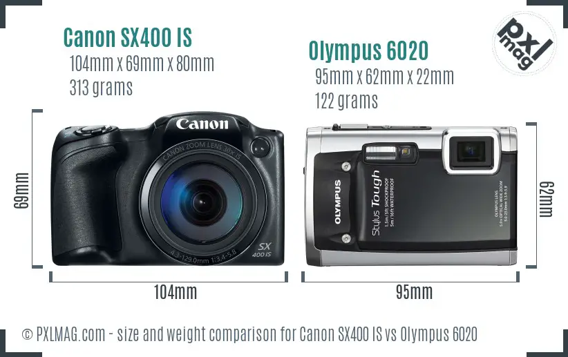 Canon SX400 IS vs Olympus 6020 size comparison