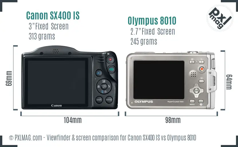 Canon SX400 IS vs Olympus 8010 Screen and Viewfinder comparison