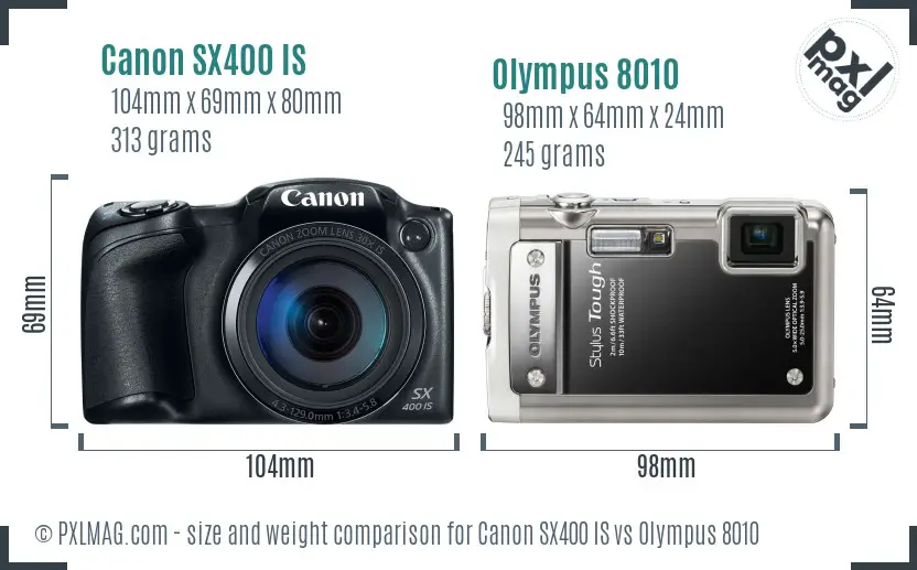 Canon SX400 IS vs Olympus 8010 size comparison