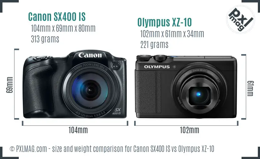 Canon SX400 IS vs Olympus XZ-10 size comparison