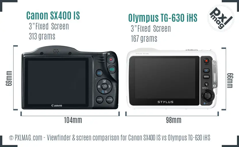 Canon SX400 IS vs Olympus TG-630 iHS Screen and Viewfinder comparison