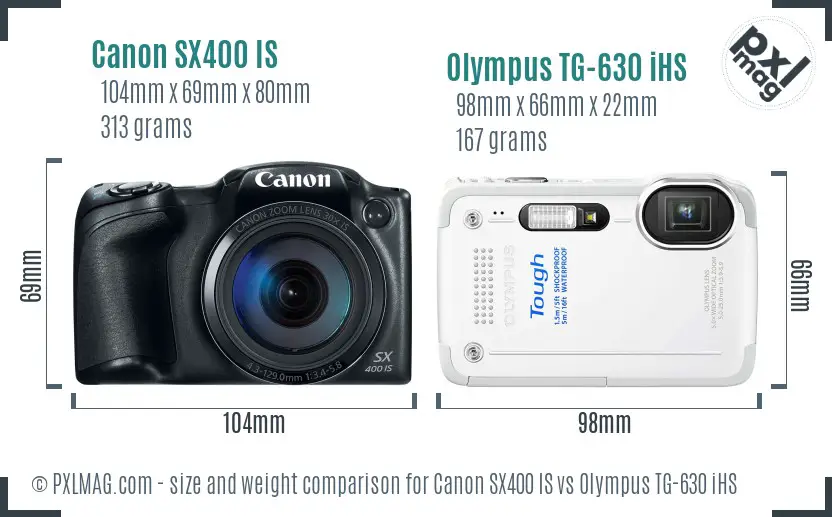 Canon SX400 IS vs Olympus TG-630 iHS size comparison