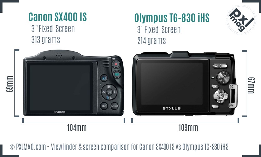 Canon SX400 IS vs Olympus TG-830 iHS Screen and Viewfinder comparison