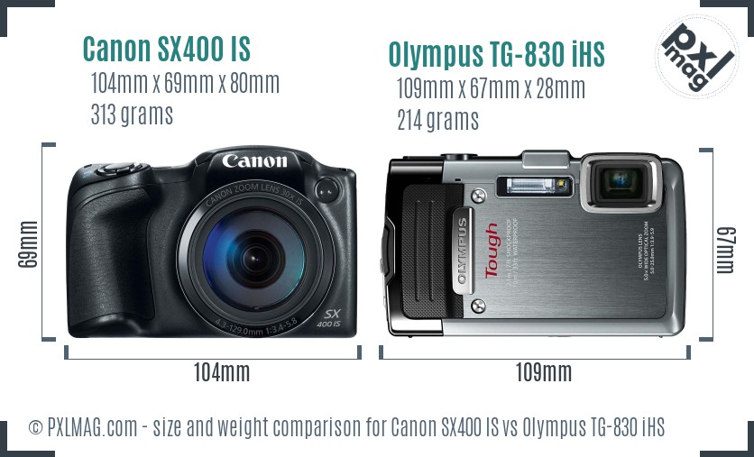 Canon SX400 IS vs Olympus TG-830 iHS size comparison Canon SX400 IS vs Olympus TG-830 iHS size comparison