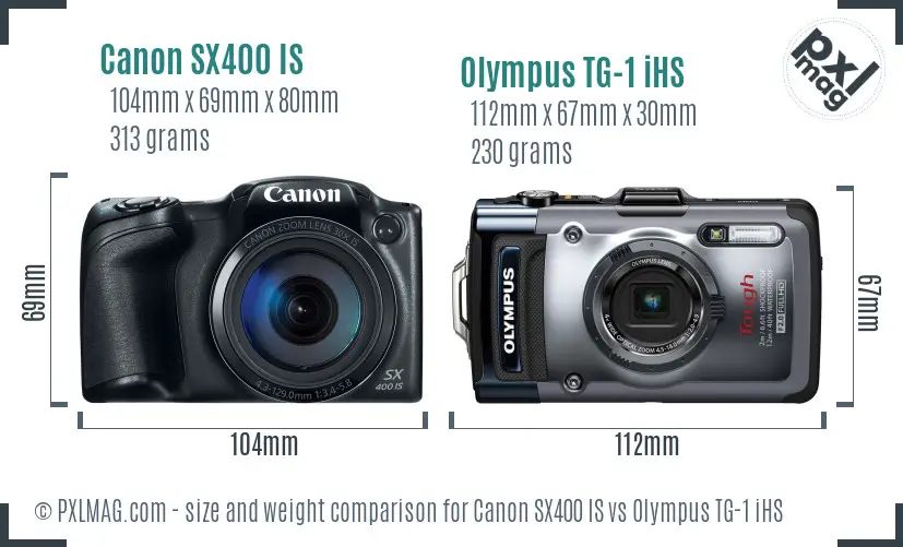 Canon SX400 IS vs Olympus TG-1 iHS size comparison