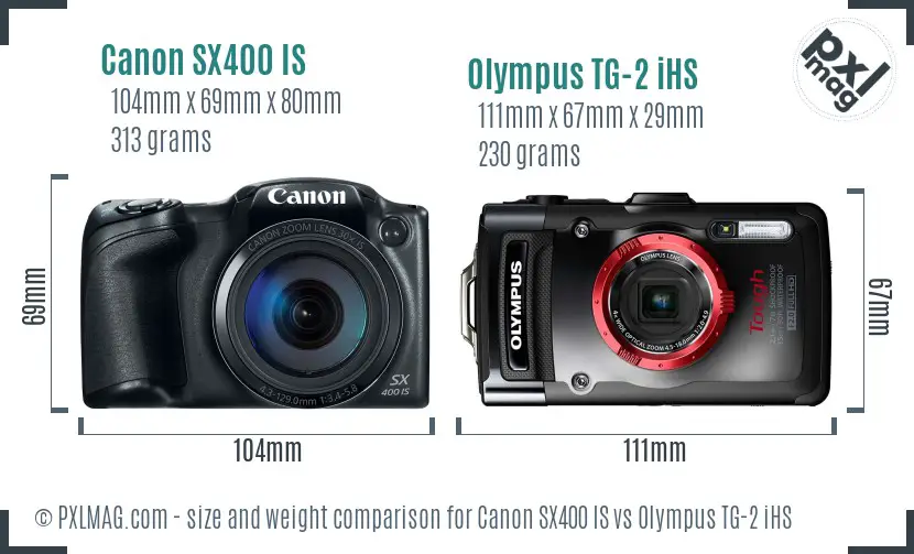 Canon SX400 IS vs Olympus TG-2 iHS size comparison