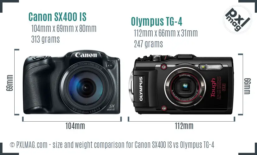 Canon SX400 IS vs Olympus TG-4 size comparison