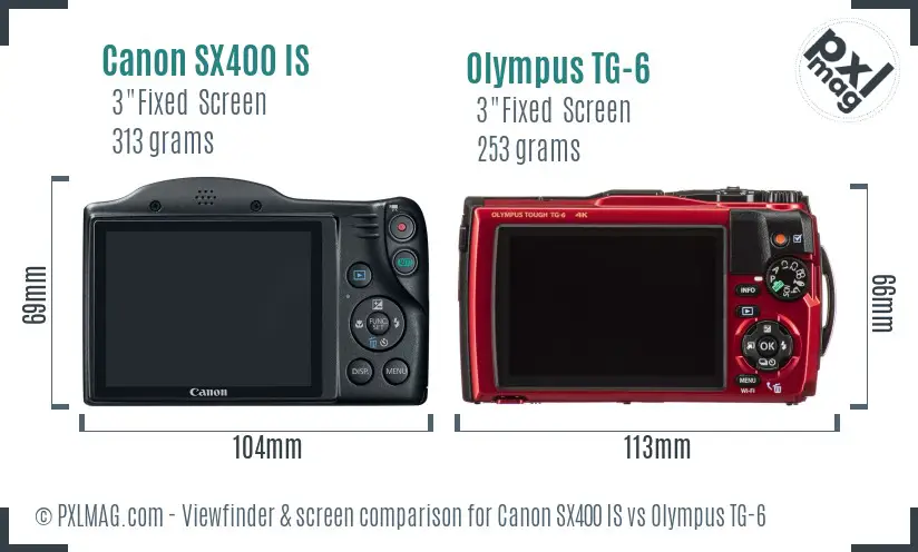 Canon SX400 IS vs Olympus TG-6 Screen and Viewfinder comparison