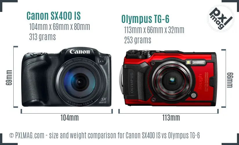 Canon SX400 IS vs Olympus TG-6 size comparison