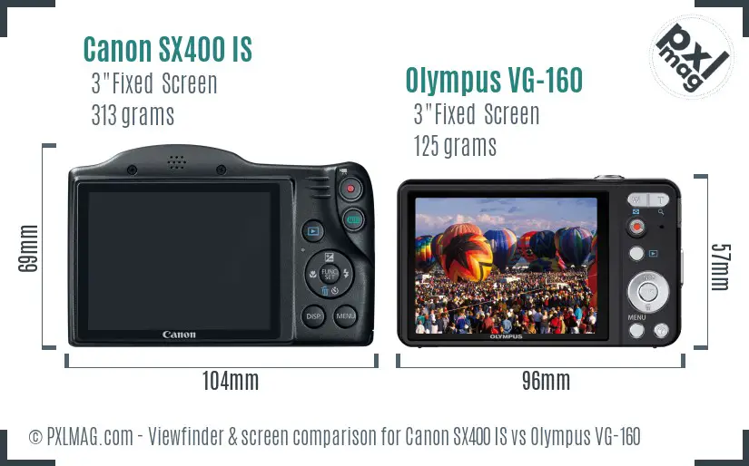 Canon SX400 IS vs Olympus VG-160 Screen and Viewfinder comparison