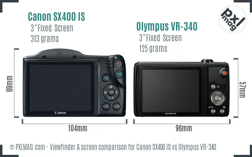 Canon SX400 IS vs Olympus VR-340 Screen and Viewfinder comparison