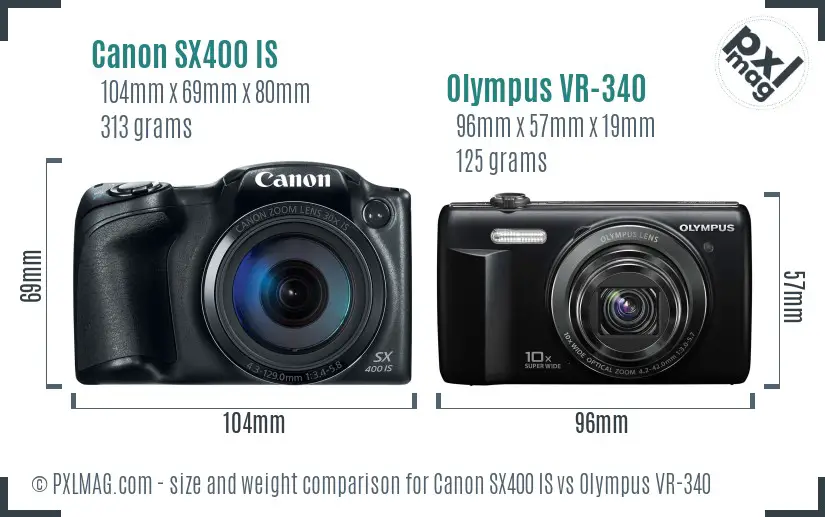 Canon SX400 IS vs Olympus VR-340 size comparison